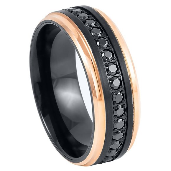 BLACK ROSE GOLD CZ ETERNITY TUNGSTEN WEDDING BAND - Picture 1 of 3